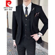 Pierre Cardin suit men's wedding three-piece Korean style casual formal suit jacket male groomsmen groom's dress knitted dark gray four-piece suit (jacket + pants + vest + white shirt) + tie M