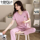 Modal Pyjamas für Frauen im Sommer kurzärmelige Hose reine Baumwollsommer Dünne lose Hauskleidung für Frauen lässig Anzug hellgrüner L7374 XL