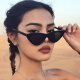 European and American retro triangular cat-eye sunglasses for women, trendy ins, small frame sunglasses, Internet celebrity street shooting, hip-hop, black frame, gray and black film