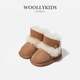 Woolykids baby genuine leather children's shoes snow boots for boys and girls, fur integrated non-slip toddler shoes, chestnut yellow, size 22, size XL/suitable for feet 12.6cm long