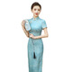 Gu Wainian silk cheongsam long new improved silk jacquard cheongsam high-end temperament slim mulberry silk dress blue M