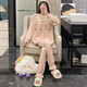 Pyjamas Xiangyaxin pour femmes 2024 Nouveau Jacquard Cotton Spring and Automne Sweet Princess Lace Lace Long Manches Automne et hiver peuvent être portés à l'extérieur des vêtements à domicile 9904 Gray-Blue XL Code 120-130Jin [Jin est égal à 0,5 kg]