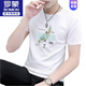 ROMON 2025 summer new men's round neck printed short-sleeved T-shirt trendy slim half-sleeved ice silk top men's T-shirt S2531 white L 115-130Jin Jin equals 0.5 kg