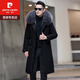 Pierre Cardin Winter Parka Men's Rex Rabbit Fur Liner 2025 New Haining Long Fur Coat Detachable Fox Fur Collar Over the Knee + Black Men's 3XL Fur Sleeves