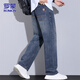 罗蒙（ROMON）牛仔裤男秋冬季休闲裤子男士直筒裤宽松阔腿男裤子 怀旧蓝 33