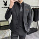 Playboy light mature style casual large size suit suit for men, Korean style slim fit two-button three-piece suit for commuting business small suit trendy light gray suit + trousers 3XL 152-162Jin Jin equals 0.5 kg