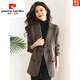 Pierre Cardin Houndstooth Plaid Blazer Women's 2025 New Spring and Autumn Aura Strong Casual Suit Small Fragrance Style Woolen Women's Clothing Houndstooth M Recommendation 100-120 Jin Jin equals about 0.5 kg
