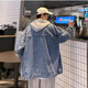 Yiran presents a handsome denim jacket for men in spring and autumn, trendy brand, retro hooded, loose, versatile, trendy, Korean version, fake two-piece jacket for men, blue L, recommended 120-135 Jin Jin is equal to 0.5 kg