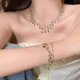 Blue Flash -Bohrerschalen -Armband Halskette Set Leichte Luxus Nische Exquisites Urlaubsstil Stapelte Krungsnetzkette heißes Accessoires S653 Gold Armband