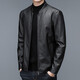 Old man's head (LRT) middle-aged and elderly autumn and winter leather jacket men's business casual slim windproof leather jacket motorcycle jacket velvet thickened jacket DN1081 black zipper stand collar 4XL
