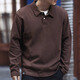JEEP SPIRIT 250g heavy piqué cotton simple POLO shirt for men 2024 spring and autumn retro simple loose long-sleeved T-shirt dark brown 2XL suitable for 160-180Jin Jin equals 0.5 kg