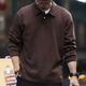 JEEP SPIRIT 250g heavy piqué cotton simple POLO shirt for men 2024 spring and autumn retro simple loose long-sleeved T-shirt dark brown 2XL suitable for 160-180Jin Jin equals 0.5 kg