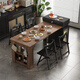 Isabel modern simple island dining table integrated household retractable small apartment 2024 new folding dining table and chair combination 0.65~2.05 meters - solid wood - black - with bull socket