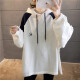 Langyue Women's Spring Thin T-shirt Hooded Sweatshirt Women's Korean Style Loose Long-Sleeved Top Student Ins Hoodie Jacket Trendy LWWY201184 White M/One Size