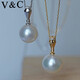 V&C 18K diamond Australian white pearl pendant simple three-dimensional crown style Australian seawater white pearl necklace flawless 18K yellow (excluding chain) 12-13MM