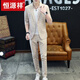 
Hengyuanxiang summer thin 7-quarter sleeve suit men's suit plaid casual Korean style slim-fit trendy handsome mid-sleeved small suit light gray 9901 mid-sleeved + nine-quarter trousers = 1 set 170/L