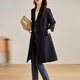 AEMAPE high-end temperament medium-length windbreaker jacket for women 2025 spring and autumn new fashionable loose casual age-reducing coat Navy blue L