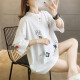 Langyue Women's Summer Printed Short-Sleeved T-Shirt Loose Korean Style Casual Round Neck Female Student Top LWTD201505 White M