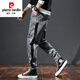 Pierre Cardin trendy brand loose large size jeans men's Korean style retro elastic plus fattened elastic waist stitching leggings harem pants 913 6XL