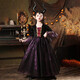 Xiaokayinon Halloween children's costume girl cosplay witch dress up girl little devil masquerade performance dress Halloween black and purple costume + hat + shawl 150