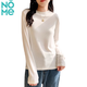 NOME right shoulder small stand collar bottoming shirt women's long-sleeved T-shirt with spring, autumn and winter slim fit top white M