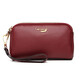 Crocodile shirt double zipper first layer cowhide wrist bag women's clutch bag simple long wallet T2008 wine red