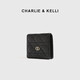 CHARLIE&KELLI brand CK light luxury bag women's bag rhombus simple card bag thin clutch bag short coin purse black