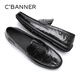 C.BANNER Men's Business Casual Leather Shoes Business Comfortable Cowhide Men's Slip-On Lazy Driving Shoes LeFou Light Luxury Peaches Black 40