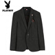 花花公子（PLAYBOY）西服男士套装潮流韩版修身英伦新郎结婚礼服商务职业正装休闲西装 深灰色纹理9905【西服+西裤+马甲1 S 90斤穿
