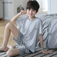 
Mannido boys pajamas summer new short-sleeved boys pure cotton children big children's cotton thin youth home clothing set N9901 [short length] 140 16 size recommended 135-145cm