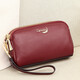 Crocodile shirt double zipper first layer cowhide wrist bag women's clutch bag simple long wallet T2008 wine red