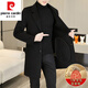 Pierre Cardin (Pierre Cardin) Down Lined Double-sided Woolen Coat Men's Wool Woolen Windbreaker Mid-Length Cashmere Jacket Spring Autumn Winter Men's Clothing Black (70 Wool) L 120-140Jin Jin is equal to 0.5 kg