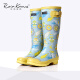 Good rainy season, four seasons fashionable high-top women's rain boots high-top rubber handmade rain boots women's rain boots high-top rain boots corrugated style 38