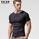 Continue short-sleeved t-shirt men's tight henley collar pure cotton open collar black t-shirt men's slim sports tops bottoming shirt black M