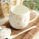 Houhai Cup Ceramic Cup Women's Mug with Lid and Spoon Household Drinking Cup Bone China Breakfast Cup Coffee Cup Girly Heart Fat Cup - Small Floral 400ML Microwaveable