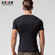 Continue short-sleeved t-shirt men's tight henley collar pure cotton open collar black t-shirt men's slim sports tops bottoming shirt black M