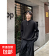 Autumn simple pit Henry collar long-sleeved sweater for men and women loose casual versatile sweater trend black XL