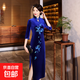 New autumn and winter cheongsam velvet improved long embroidered performance clothes slim mother clothes daily wear new Chinese clothes blue T0063-A M recommended 90-100Jin Jin equals 0.5 kg