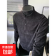 Diagonal striped Henry collar sweatshirt men's autumn heavyweight small fragrance polo shirt T-shirt American style inner layering shirt jacket black XL recommended 120-140Jin Jin equals 0.5 kg
