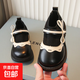 Soft-soled leather princess leather shoes for girls 2025 autumn and winter new style little girls plus velvet style performance dress shoes black single lining size 36 inner length 21.5 cm