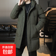 Cotton coat men's jacket 2025 winter thickened cotton jacket hooded mid-length cotton coat men's casual warm winter JXL 9788 Army Green 6XL