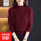 Factory direct sales three-dimensional flower half turtleneck sweater for women autumn and winter fashionable loose knitted bottoming beige XL
