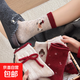 Christmas red socks for women in autumn and winter wool thickened warm bow dachshund socks polka dot New Year socks random style 1 pair one size fits all