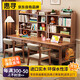 Huixun solid wood double desk bookshelf integrated study table wall long table home bedroom primary and secondary school students writing desk walnut color #double desk + bookshelf 160cm*60cm*75cm total height 155cm