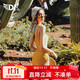DK one-piece swimsuit for women 2025 new hot style high-end seaside hot springs dark yellow (with blouse) M