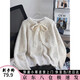 Clothing Yuan Lace Lace Bow Knitted Cardigan Jacket Women's Autumn and Winter 2025 New Loose Round Neck Long Sleeve Sweater Top Apricot One Size (85-120Jin Jin is equal to 0.5 kg)