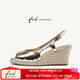 FED【金属牛皮】女鞋春夏真皮通勤配裙麻绳坡跟后空鱼嘴女单鞋凉鞋女 金色 36