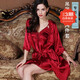 The Da Vinci Code Pajamas Women's Ice Silk Nightgown Wife's Birthday Dressing Dress Bridal Wedding Burgundy L (120 Jin Jin is equal to 0.5 kg or less)