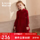 Little Naive children's long-sleeved knitted dress autumn and winter new Chinese style girls patchwork cake mesh skirt red 120