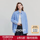 Chuyu striped splicing lace mid-length loose shirt for women 2025 autumn new casual cardigan blue and white stripes M